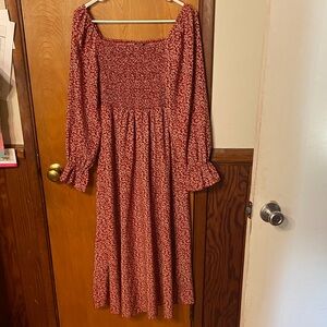 SHEIN Red Long Sleeve Floral Dress